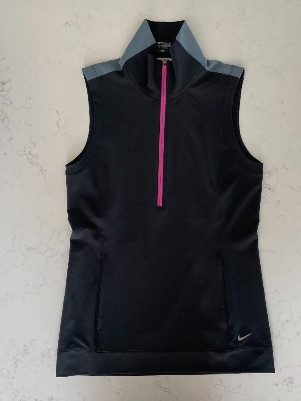Nike Golf Tour Performance Hi Collar 1/2 Zip Vest Black w Grey & Pink Accents XS